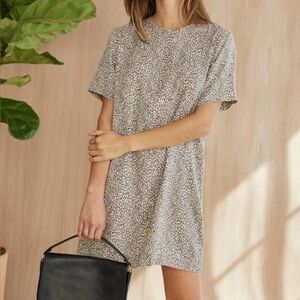 Jenni Kayne Leopard T-Shirt Mini Dress | Large | Brown Short Sleeve Crewneck